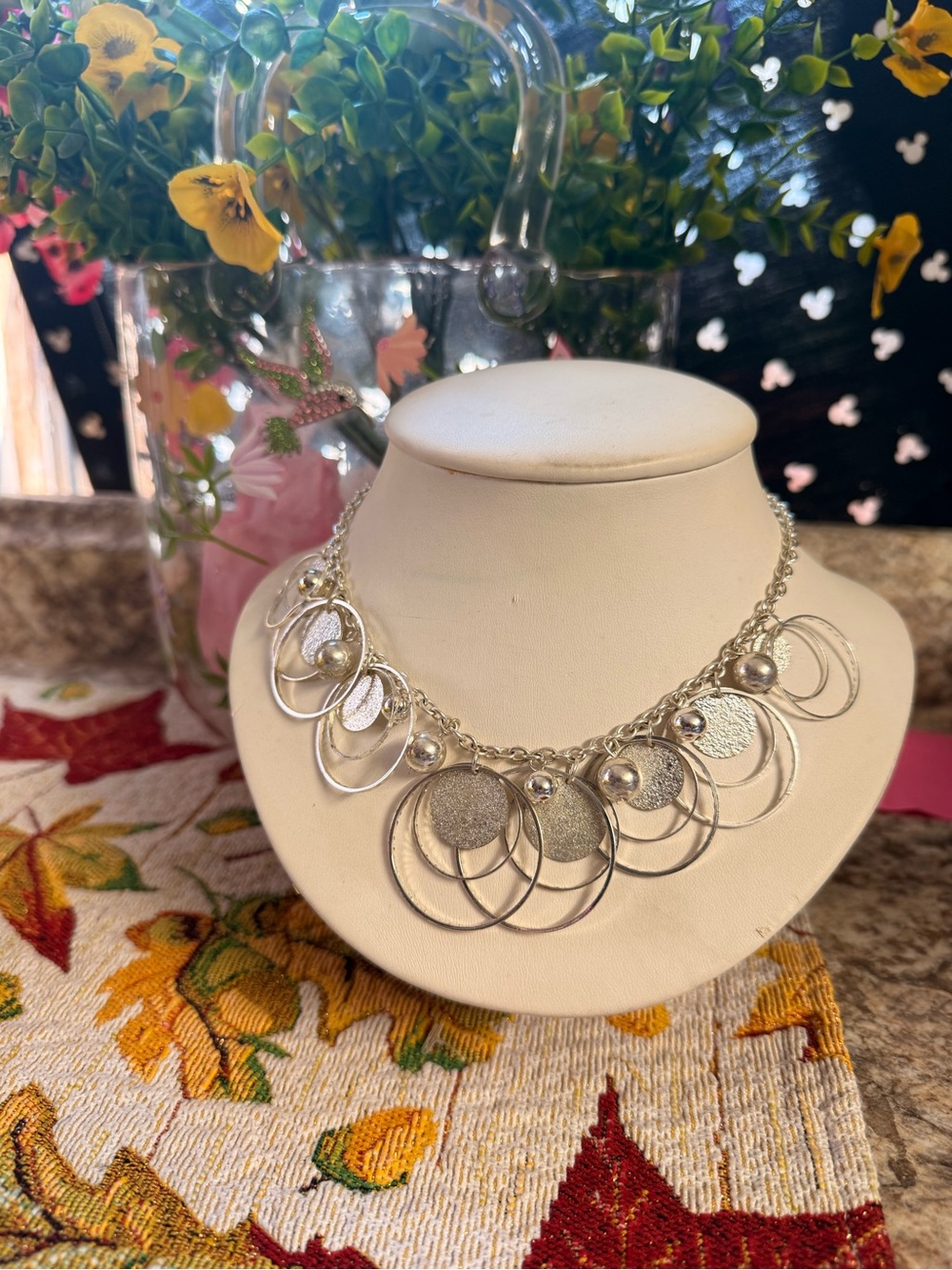 Silver Multi-Ring Statement Necklace
